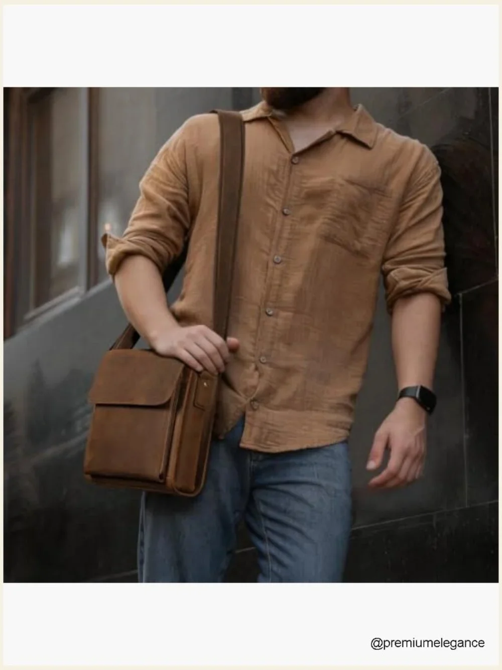 Leather Crossbody Messenger Bag for Men Work Travel Casual